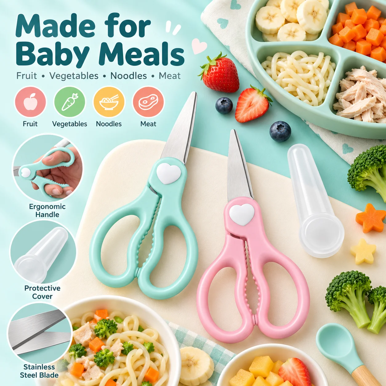 Baby Food Scissors - Baby Food Scissors Portable, Stainless Steel