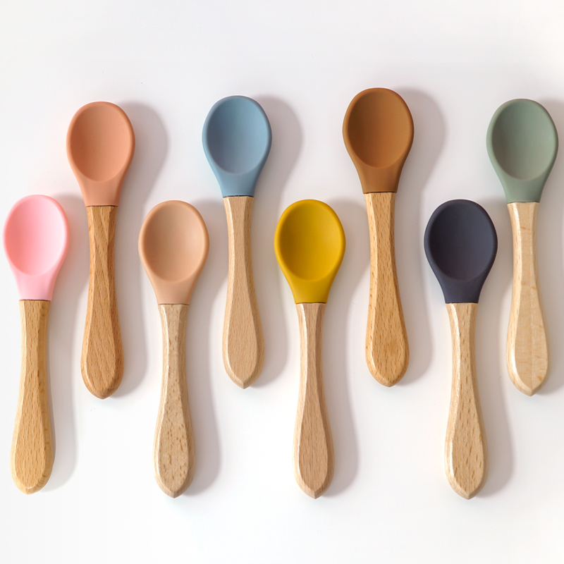 Feeding Wooden Handle Silicone - Baby Food Dispensing Spoon 评论和价格
