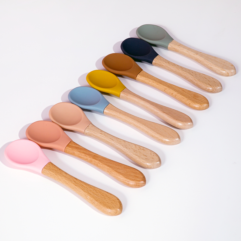 Feeding Wooden Handle Silicone - Baby Food Dispensing Spoon 评论和价格