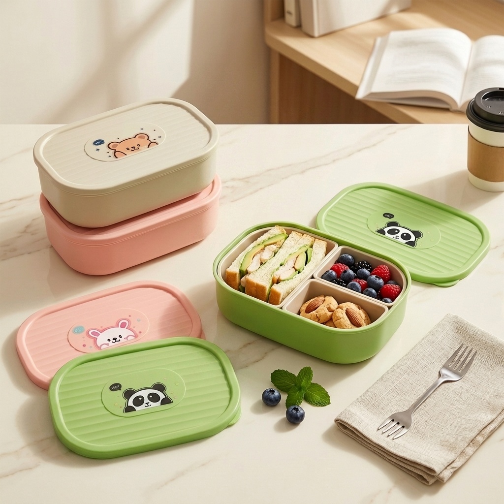 Cute Plastic Divided Lunch Box - Baby Food Fruits 评论和价格
